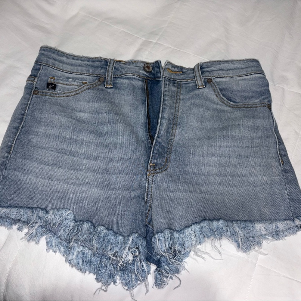KanCan Blue Jean Shorts with Frayed Hem - Picture 1 of 4